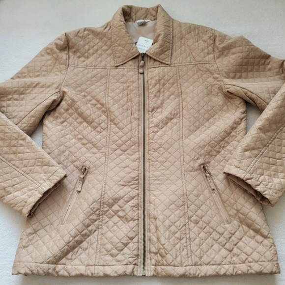 Washable Silk Diamond-Quilted Collared Lightweight Jacket ~flaw~ Beige NE… - Picture 4 of 14